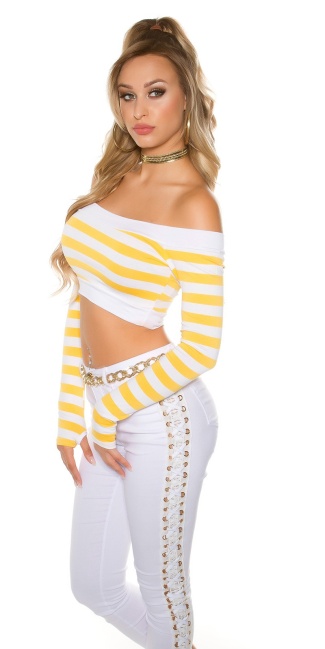 long sleeve Crop shirt, striped Yellow